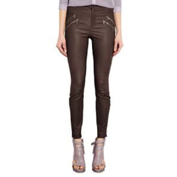 ZARA Dark Green Snakeskin Skinny Pants with Gold Zipper Details - Picture 1 of 16